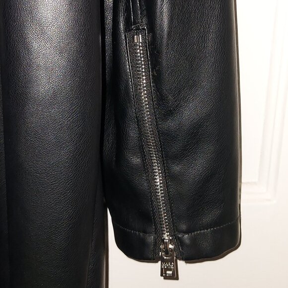 NWOT - Andrew Marc New York (L) Black Faux Leather Motorcycle Jacket Trench Coat - Picture 5 of 7